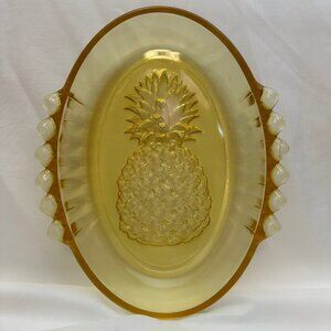 Vintage Tiara Indiana Glass Yellow Mist Amber Glass Pineapple Salad Serving Bowl